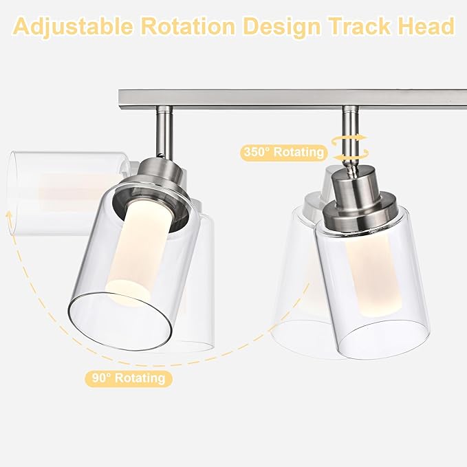 6-Light 5CCT LED Track Light Ceiling for Kitchen, Adjustable Directional Spotlight in Brushed Nickel Bathroom Lighting Fixture with Clear Glass & Frosted Colunm