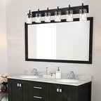 BONLICHT Transitional Bath Vanity Light Fixture 6 Light Black Wall Sconce Bathroom Lighting with Clear Hammered Glass, Industrial Farmhouse Metal Wall Mount Light for Kitchen Living Room Dining Room
