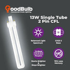 GoodBulb 13 Watt CFL Light Bulbs 2 Pin GX23 Base 6500K Full Spectrum 13W High Output 800 Lumens Single Tube Compact Fluorescent Light Bulbs Plug-in 10 Pack