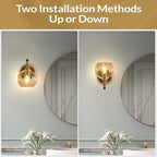 ANDY STAR Brushed Gold Bathroom Light Fixtures, Brass Vanity Lights for Mirror, 1-Light Bathroom Wall Sconces Lighting with Globe Clear Shade Up or Down Wall Mounted for Kitchen, Living Room, Hallway