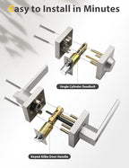 5 Pack Brushed Nickel Keyed Alike Front/Exterior Door Levers with Single Cylinder Deadbolt, Square Entry Door Knob Lock Sets with Deadbolt Combination Sets, for Entrance/Front and Office Doors