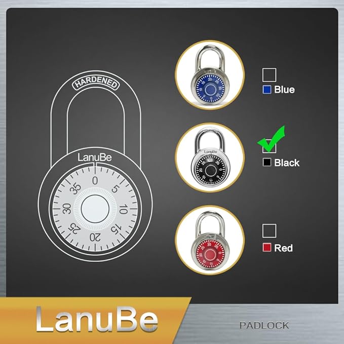 LanuBe Lock Standard Dial Combination Lock, 2 inch. Wide, with Different Combinations, Black Turnplate, Pack of 60; Lock for School, Employee, Gym Sports Locker, Case, Toolbox, and so on