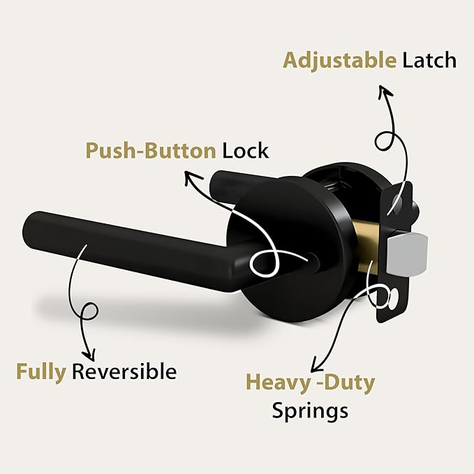 Mega Handles Ronn Privacy Lever & Lock Door Handle Set for Hallway, Closet and Bathroom, Keyless Lock, Heavy Duty Door Levers, Fits All Standard Door Sizes, Screws Included - Charcoal (1 Pack)