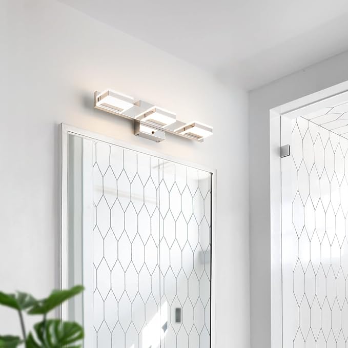 mirrea 20" LED Chrome Vanity Light 3000K/4000K/5000K CCT Adjustable 3 Light Bathroom Light Fixture Over Mirror