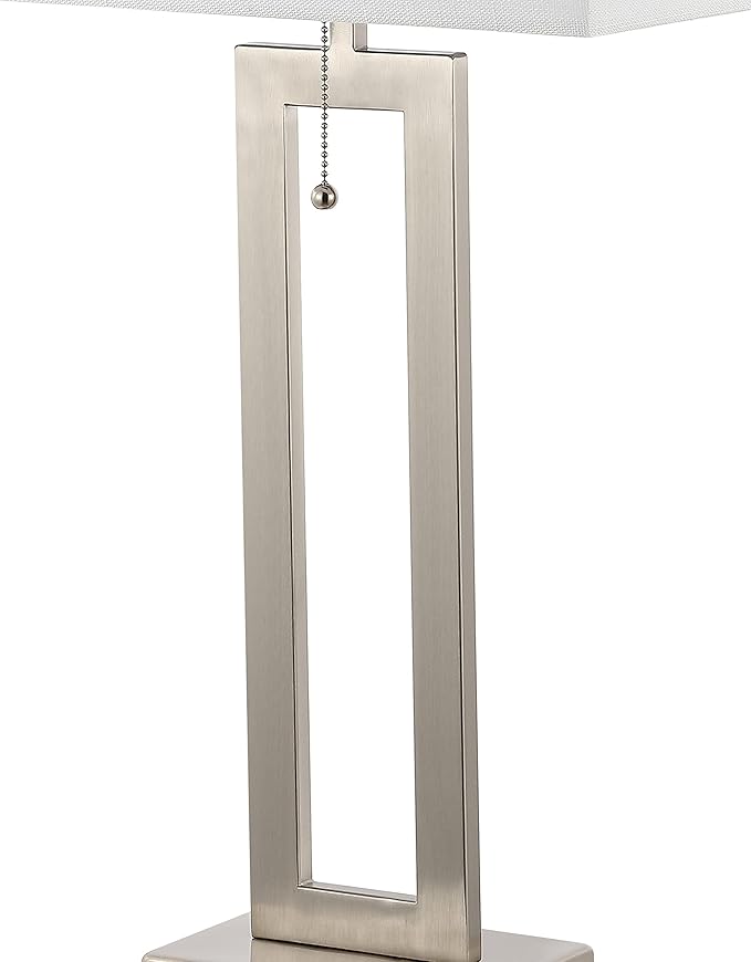 JONATHAN Y JYL1126B-SET2 Sabrina 28.5" Vintage Industrial Iron LED Table Lamp with Pull-Chain and USB Charging Port Mid-Century, Minimalist Bedside Desk Nightstand Lamp, Nickel (Set of 2)