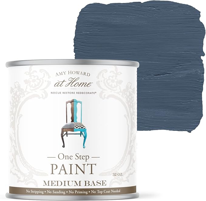 AMY HOWARD AT HOME Chalk-Based One Step Paint for Furniture, Cabinetry, Decor, Finish, and More | No Stripping, Sanding, or Priming | Medium Base | 32 Ounce | Lakai Blue