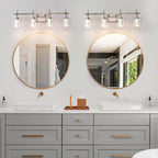 Bathroom Light Fixtures 4-Light, Brushed Nickel Vanity Light Over Mirror Dimmable 3 Color (3000K/4000K/6000K), Eye Protection LED Bathroom Lights Wall lamp Over Mirror with Clear Glass Shade