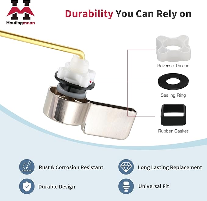 Houtingmaan Toilet Handle Replacement Kit,Toilet Handle Lever for Most Front Mount Toilets, Universal Brass Toliet Flush Handle Lever with Stainless Steel Flapper Chain,Brushed Nickel