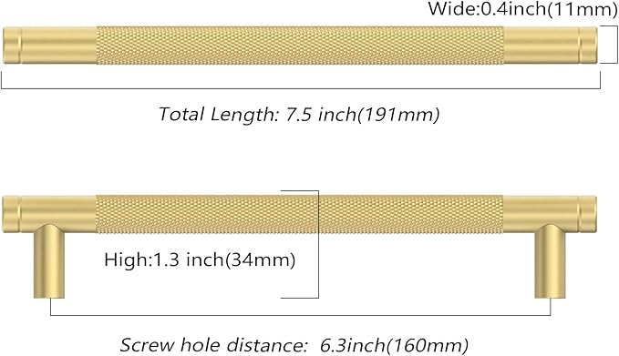 Amerdeco 10 Pack Brushed Gold Cabinet Pulls 6.3 Inch(160mm) Hole Center Drawer Pulls Cabinet Hardware Kitchen Cabinet Handles for Bathroom ZH0031