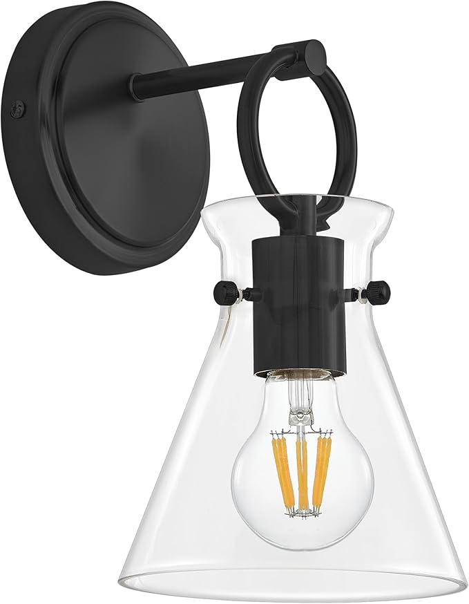 Wall Sconce for Bathroom Modern Vanity Light Fixtures Hardwired Wall Mount Lighting Lamp Farmhouse Wall Lights with 6" Clear Glass Shade for Bedroom Living Room Mirror Kitchen (Black, 1 Pack)