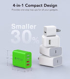 2 Pack USB C Charger, 40W Fast Charge Cube, 4-Port QC+PD Wall Plug,Multi-Port Type C Power Adapter for iPhone 17 16 15 14 13 12 Pro Max XS XR 8,Galaxy S24,Nexus,HTC,Google Pixel,and More(Green)
