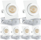 Square GimbalRecessed Lighting 4 Inch 6 Pack, Ajustable Eyeball recessed Light with Junction Box,5 Color Selectable,Airtight,9W 750LM,Dimmable,White