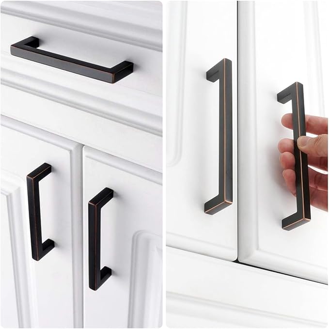 30 Pack Oil Rubbed Bronze Cabinet Pulls 5 Inch Hole Centers Square Drawer Handles Bronze Cupboard Handles Kitchen Handles for Cabinets Modern Stainless Steel Cabinet Hardware