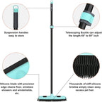 Rubber Broom Carpet Rake for Pet Hair Removal, Fur Remover Broom with 59" Telescoping Long Handle, Pet Hair Broom with Squeegee for Carpet, Hardwood Floor, Tile