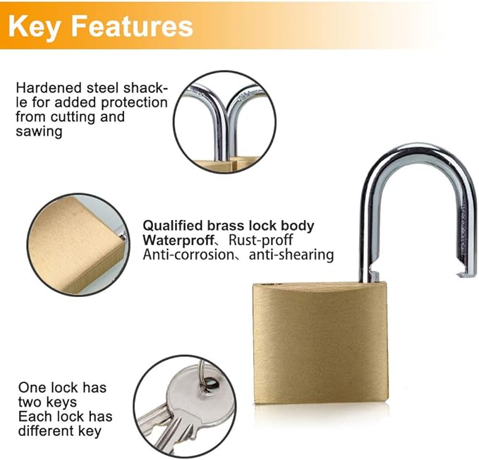 ABRAFOX Lock Solid Brass Keyed Different Padlock-（1-9/16 inch 40mm 2pack