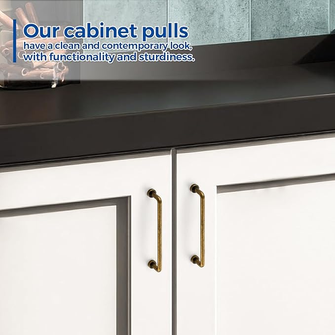 JOY DECOR Cabinet Pulls – 5 Inch Hole Center, Antique Brass, 5 Pack, Zinc Alloy Cabinet Handles for Drawers & Cupboard – Vintage Style Hardware for Kitchen, Bathroom, Dresser, Furniture Makeover