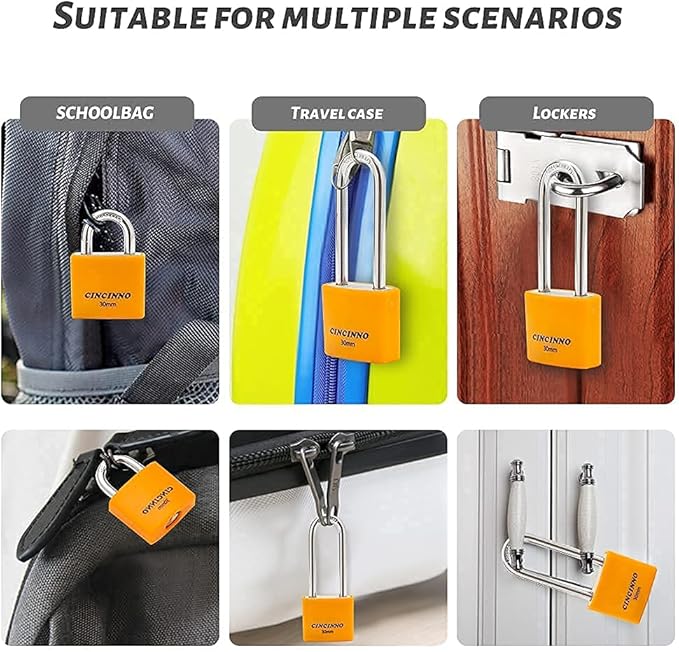 1-3/16 in. Small Aluminum Key Lock，Keyed Alike Padlocks with Long Shackle for School Gym Locker, Toolbox,12 Pack