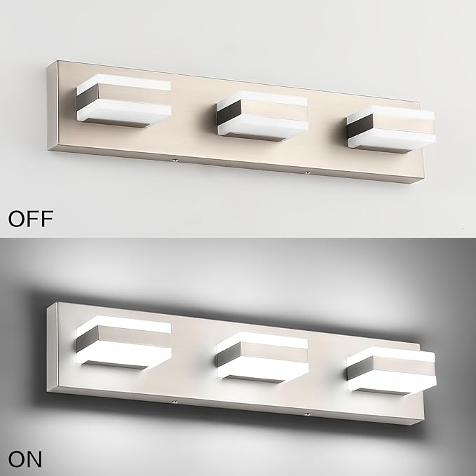 SOLFART Bathroom Vanity Lights Over Mirror Brushed Nickel Bathroom Light Fixture 3 Light Led Lights for Bathrooms Vanity Lights for Bath Nickel