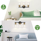 3-Light Bathroom Light Fixtures, Black and Gold Bathroom Wall Lights, Modern Vanity Light with Clear Glass Shade, Bathroom Wall Lamp for Mirror Kitchen Bedroom Hallway Cabinet