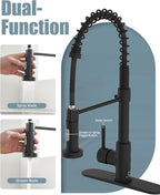 Kitchen Faucet Set, Black Kitchen Sink Faucets with Pull Down Sprayer and Soap Dispenser, Single Handle Stainless Steel Faucets for Kitchen Sinks, Farmhouse RV Faucet with Deck Plate