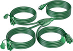 K KASONIC - 25 FT Halloween Lights Outdoor Extension Cord 1 to 3 Splitter, 3 Prong Outlets Plugs, 16AWG/3C SJTW Weatherproof Wire for Holiday Decoration Light, ETL Listed, Green