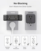 TROND Outlet Extender Surge Protector 2 Pack - Multi Plug Wall Outlet with 4 Grounded Sockets, Angled Wall Plug Splitter, 900J, Multiple Adapter for Home Office Travel Dorm Room, Black