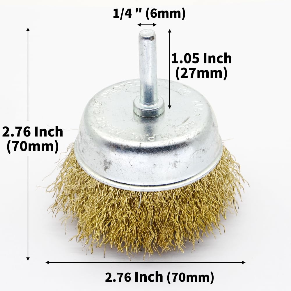 6-Piece Twisted Wire Brush Wheel Set - Metal Rust Removal, Polishing, Cleaning - 1/4″ (6mm) Shank - Removes Burrs, Dust, and Paint - Handles Rough Surfaces - Rotary Tool Accessories