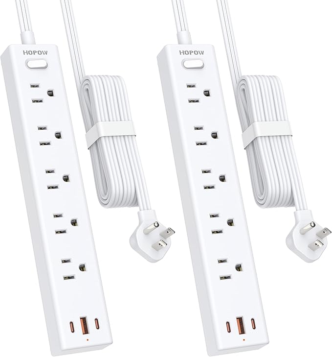2 Pack Power Strip Surge Protector, 10 Ft Ultra Thin Flat Plug Extension Cord, Surge Protector with 5 Outlets & 3 USB Ports (2 USB C), 1700 Joules, 3-Prong, Wall Mount for Home Office Dorm, White