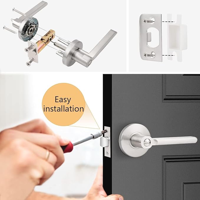 Probrico Privacy Door Handle Lever Satin Nickel Bed/Bath Door Levers Intrior Lockset Keyless Privacy Handles (2 Pack)