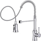 Kitchen Faucet with Pull Down Sprayer, Hurran Commercial Stainless Steel Kithcen Faucets, Single Handle Spring Faucets for Kitchen Sink, Sink Faucet for Farmhouse Wet Bar or RV, Chrome