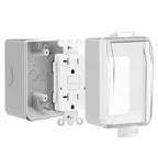 20 Amp GFCI Outdoor Electrical Outlet Box, Nonmetallic Heavy Duty Box IP66 Waterproof and NEMA 5-20 Self Test GFCI Outlet Kit, 3.15 Inch Deep, Lockable, Clear/Gray, UL Listed