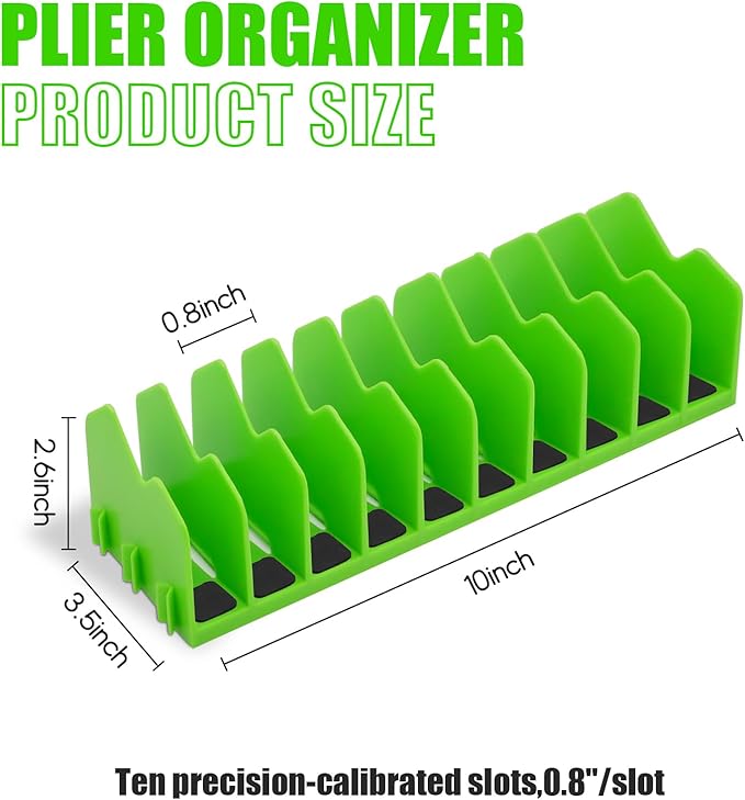4 Pack Plier Organizer Rack, Pliers Organizer for Tools Cutters with Extendable Design & Non-Slip Rubber Base, 40 Slots Tool Box Drawer for Pliers, Wrenches, Screwdrivers,Green
