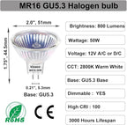 Vinaco MR16 Halogen Bulb 50W, 3PCS High Output GU5.3 Halogen Bulb Dimmable 12V, MR16 GU5.3 Light with Long Lifetime 2800K Warm White, 38 Degree Beam Angle for Landscape, Track Lights