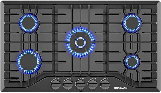 GASLAND 36 Inch Gas Cooktop 5 Burner, PRO GH2365EF, Built-in NG/LPG Convertible Stovetops, Gas Countertop Plug-in with Thermocouple Protection, Black