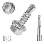 QSJ 180 PCS #8 x 5/8'' Sheet Metal Screws 410 Stainless Steel Hex Washer Head Fast Self Tapping Screws with Screwdriver