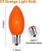 25 Pack C9 Incandescent Light Bulbs, C9 Ceramic Orange Replacement Bulb for Halloween Christmas String Lights, C9/E17 Candelabra Base, 7 Watt