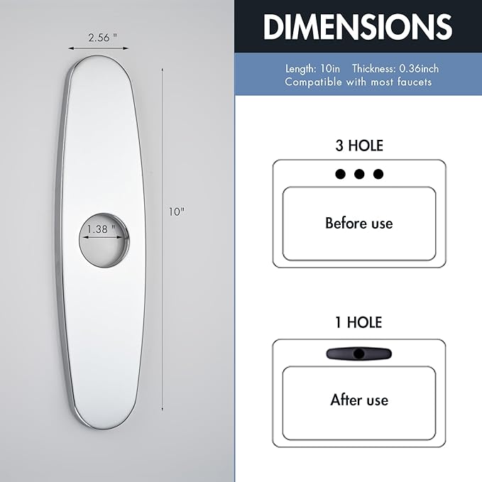 Faucet Cover Plate, Stainless Steel Deck Plate for Kitchen Sink Faucet Single Hole or Bathroom Faucet 1-3 Hole Faucet Hole Cover Round 10 Inch(Chrome)