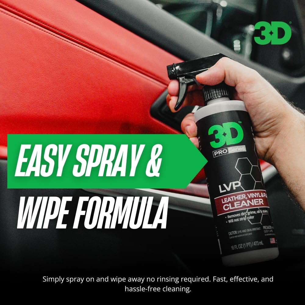 3D LVP Interior Cleaner - Removes Dirt, Grime, Grease, Oil & Stains from Leather, Vinyl & Plastic - Great for Seats, Steering Wheels, Door Panels, Dashboards - Car, Office, Home Use - 1 Gallon