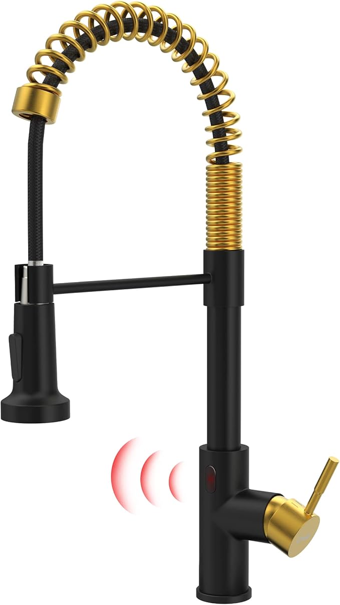 GIMILI Black and Gold Touchless Kitchen Faucet with Pull Down Sprayer, Motion Sensor Hands-Free Activated Faucet for Kitchen Sink