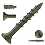 #8 x 1-1/4" Deck Screws (183Pcs) 1lb. Exterior Wood Screws. Carbon Steel, Green, Flat Head, Rust Resistant epoxy Coated, with T25 Star Bit