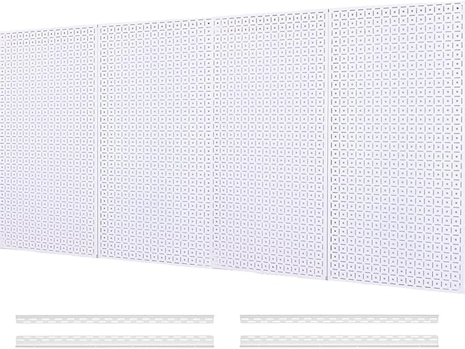 OmniWall 16" x 32" Metal Pegboard Panel 4-Pack for Garage & Home Wall Storage Organization System (White)
