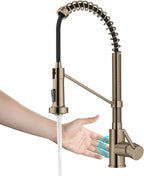 KRAUS Bolden Touchless Sensor Commercial Style 2-Function Single Handle Pull Down Kitchen Faucet in Spot-Free Antique Champagne Bronze, KSF-1610SFACB