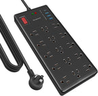 Surge Protector Power Strip 10 ft cord-15 Widely Spaced Outlets and 4 USB Ports(1 USB C Port),14 AWG Extension Cord,1875W/15A Heavy Duty Power Strip Surge Protector 10 ft Cord,2800J,Black