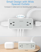 Ultra Thin 5FT Flat Extension Cord, TESSAN Surge Protector Flat Plug Power Strip, 4 Wide Spaced AC Outlets 3 USB A, 900 Joules Protection, Suitable for Home Office Dorm