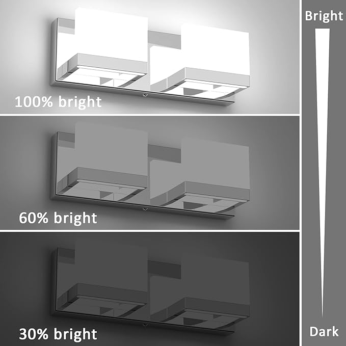 Tipace LED Dimmable Modern 2-Light Vanity Fixture for Bathroom - Frosted White Acrylic Chrome Up and Down Light Over Mirror (6000K)