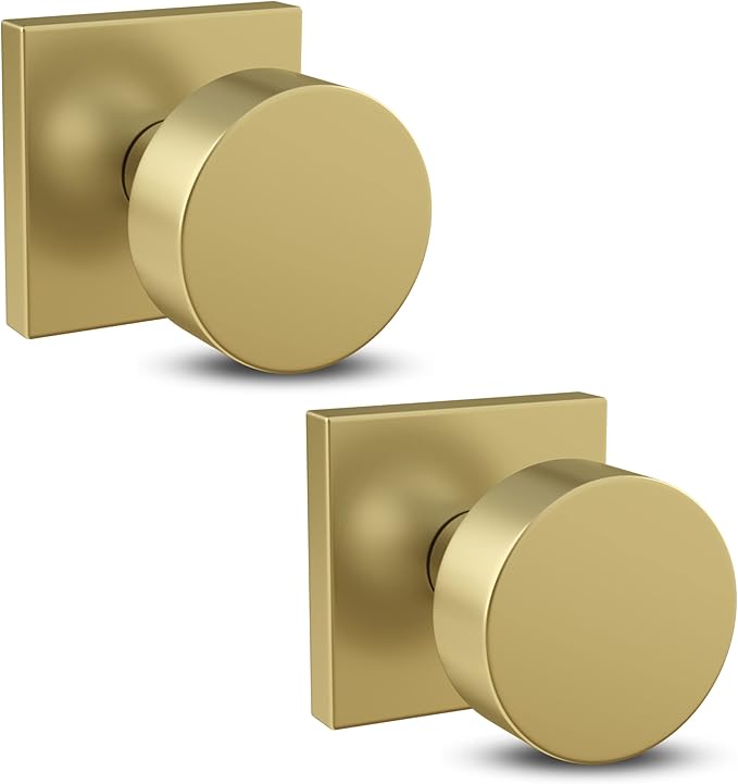 Mega Handles SUANA Dummy Door Knob for Hallway, Closet and Bathroom, Reversible Heavy Duty Design Door Knobs, Fits All Standard Door Sizes, Screws Included - Satin Brass (2 Pack)