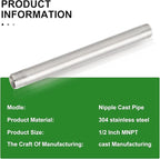 TAISHER 2Pcs Stainless Steel Pipe Fittings, 1/2" NPT x 1/2" NPT Male Threaded, 10" Length Nipple Cast Pipe