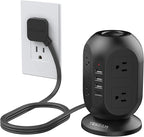 Surge Protector Power Strip Tower, TESSAN 10 ft Flat Extension Cord with Multiple Outlets, 8 AC Outlets 4 USB Ports (1 USB C), Charging Station with Surge Protection for Home Office Dorm, Black
