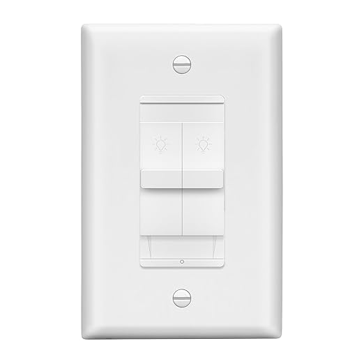 LIDER Combination Dual Dimmer Light Switch Control, 2 Sliding Light Controls, Single Pole, 400W CFL/LED, 600W Incandescent/Halogen Dual Loads Total, UL Listed, Wall Plate Included, White