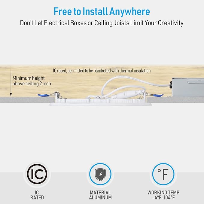 TORCHSTAR 6 Inch Slim LED Recessed Lighting with Junction Box, Dimmable 12W Ultra-Thin Recessed Light, 2700K Soft White, 1000LM Basic Series LED Downlight, ETL & Energy Star, Pack of 6